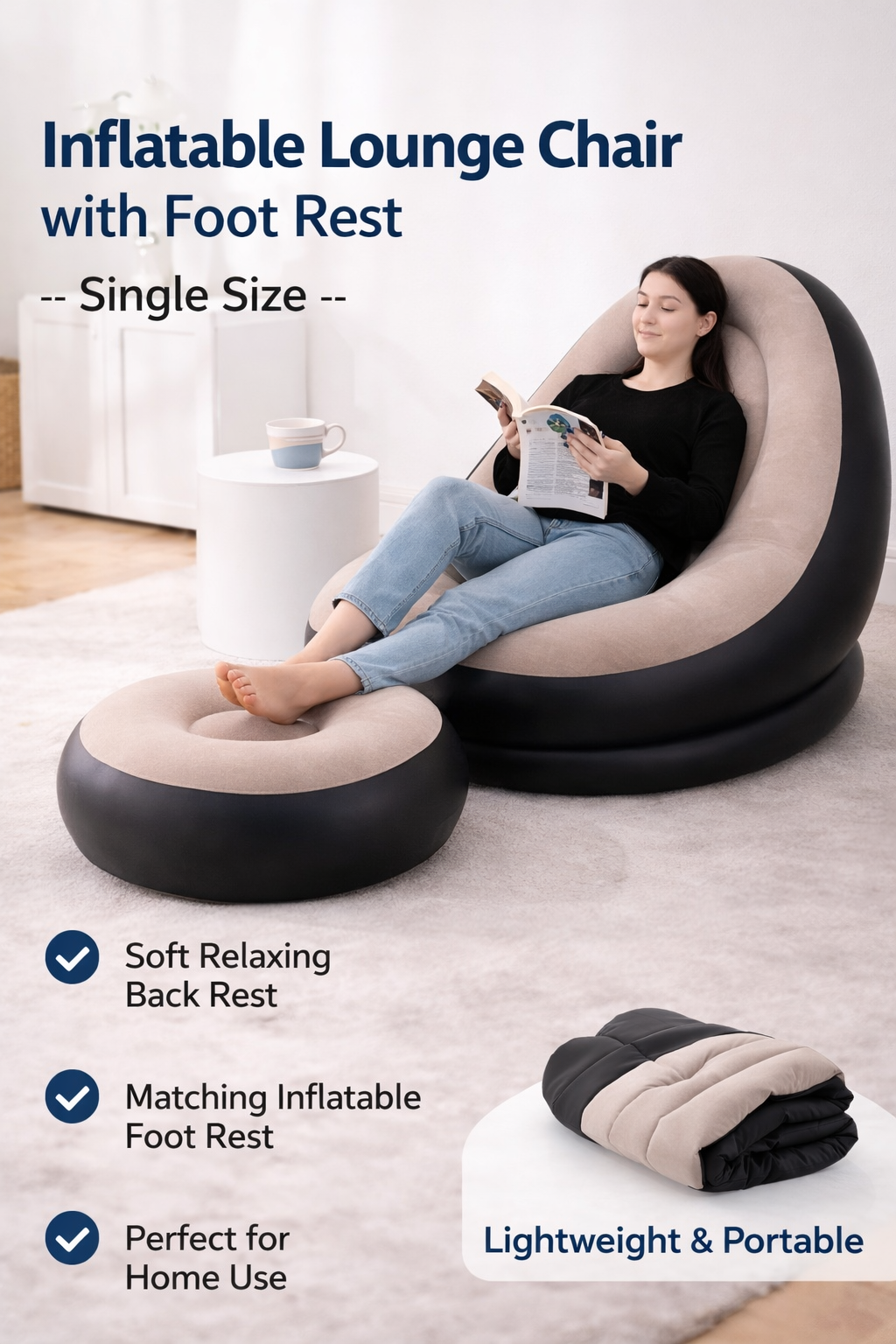 Inflatable Lounge Chair with Foot Rest – Single Size