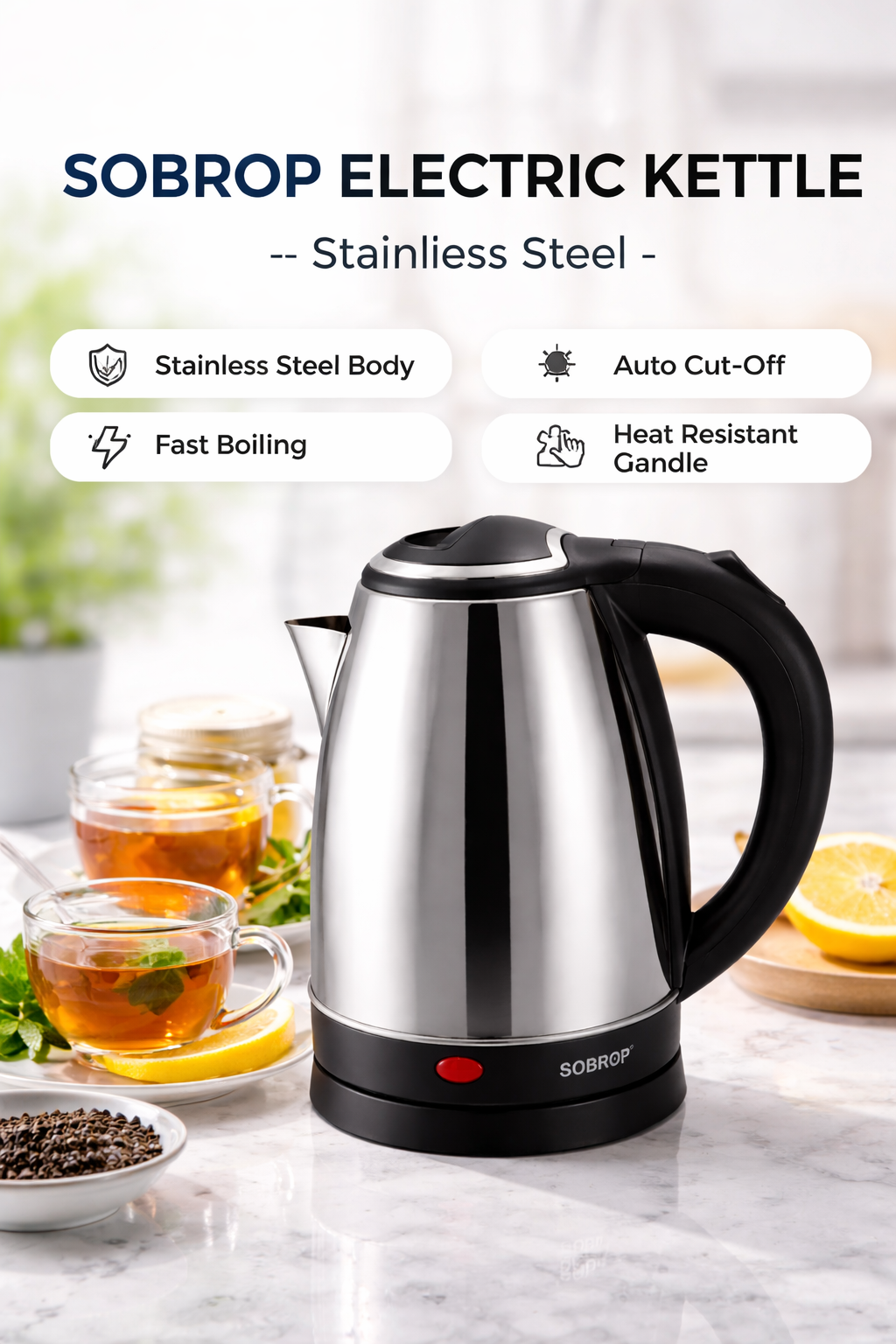SOBROP Electric Kettle – Stainless Steel