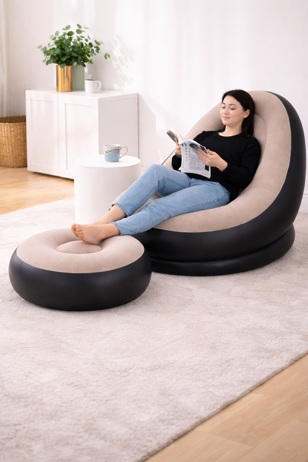 Inflatable Lounge Chair with Foot Rest – Single Size